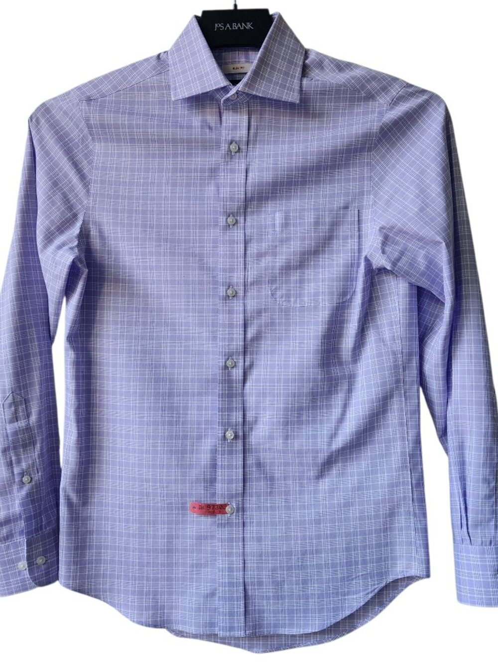 14.5 32/33 Shirt Slim Fit Purple Plaid Checked Traveler Jos A Bank Non Iron Mens